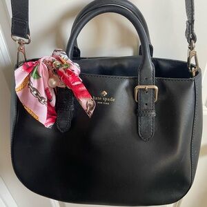 kate spade Black Leather Satchel with Pink Floral Scarf Accent